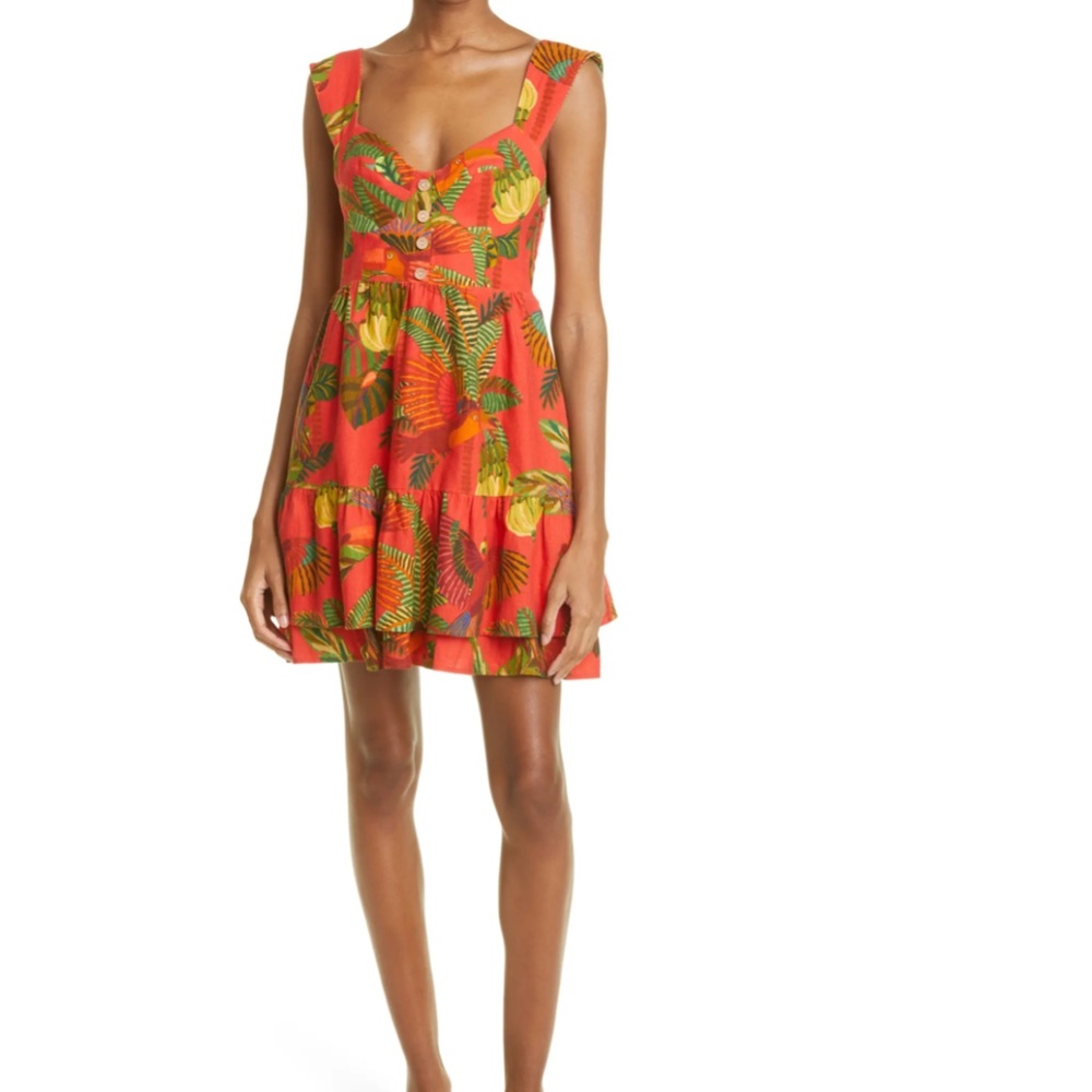 NWT $165 FARM RIO Forest Birds Tiered Linen Blend Dress in size XS and Small!